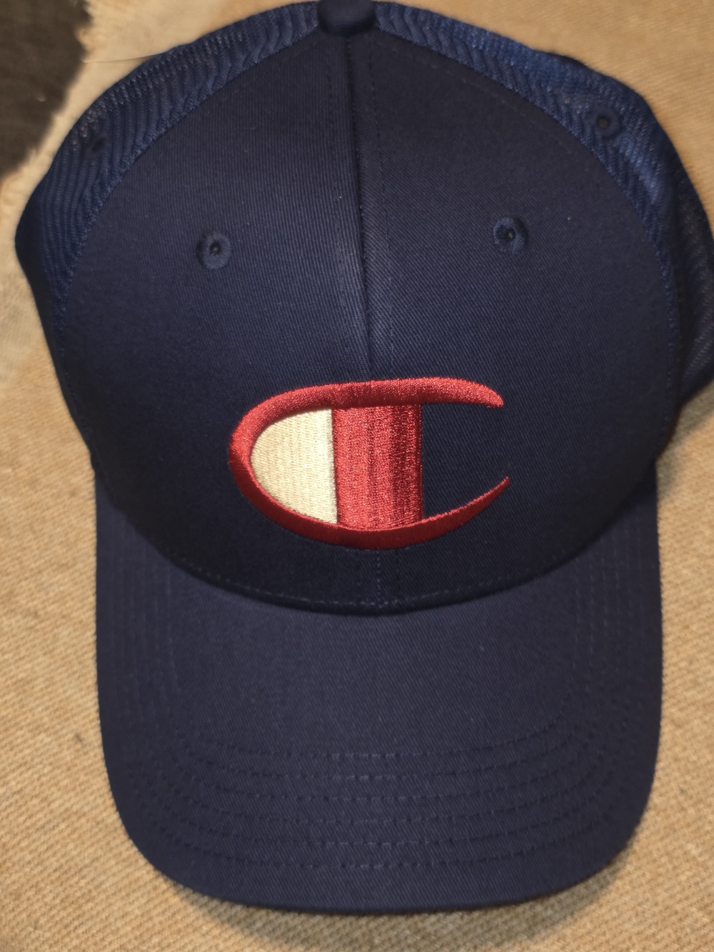 Champion Navy Trucker Cap with Red & Cream Logo
